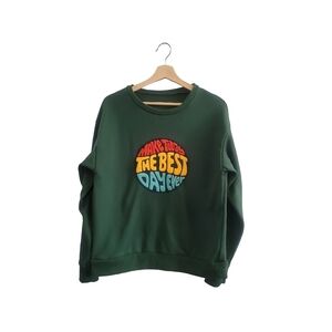 CIDER Size S Green Graphic Crewneck Sweater